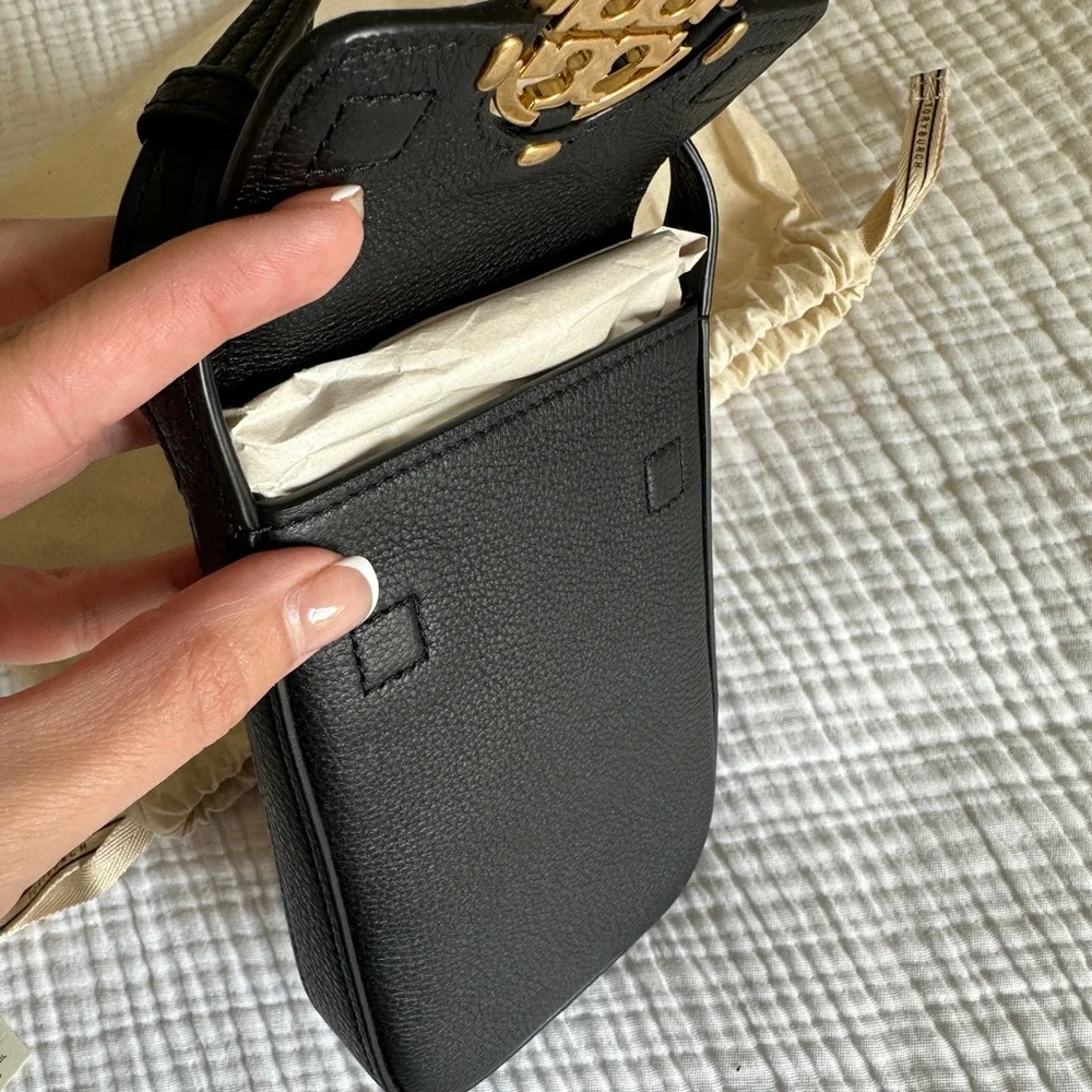 Tory Burch Black Crossbody Phone Bag with Gold Logo